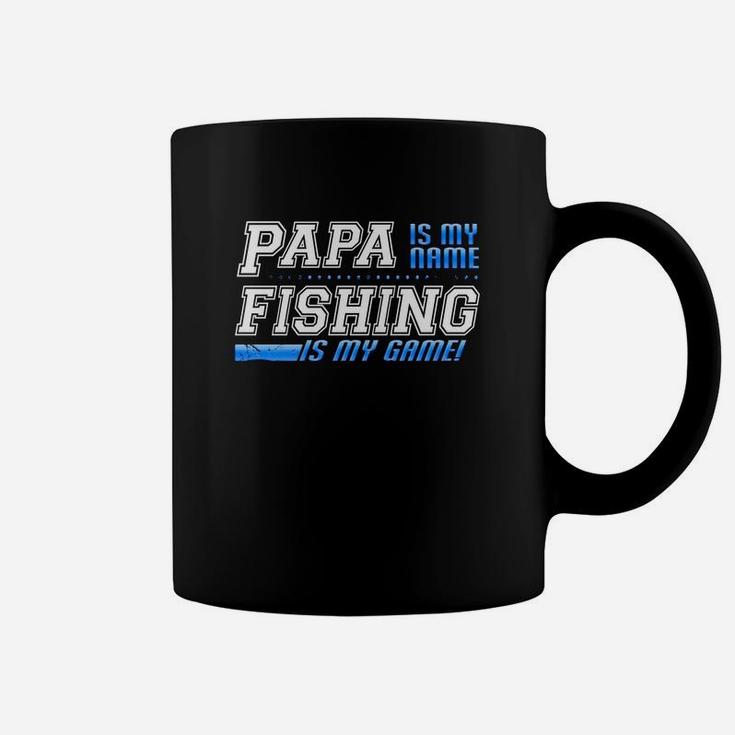 Mens Papa Is My Name Fishing Is My Game Dad Gift Fishing Coffee Mug