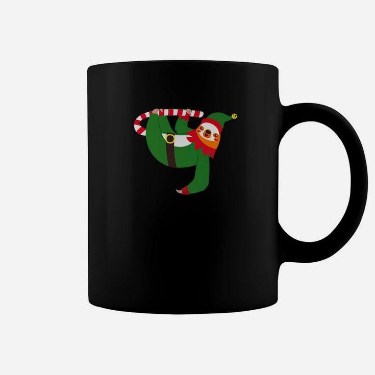 Merry Christmas Sloth Elf Candy Cane Santa Hat Coffee Mug
