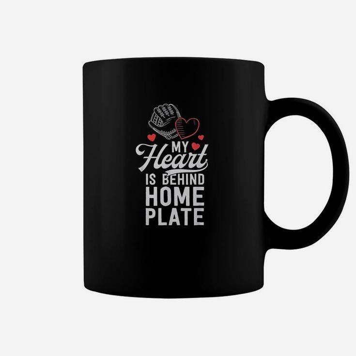 Mom Baseball My Heart Is Behind Home Plate Catcher Coffee Mug