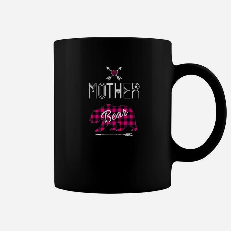 Mother Bear Pink Buffalo Plaid Christmas Camping Coffee Mug