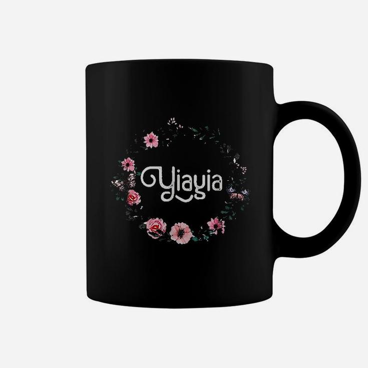 Mothers Day Gift For Greek Grandma Men Women Floral Yiayia Coffee Mug