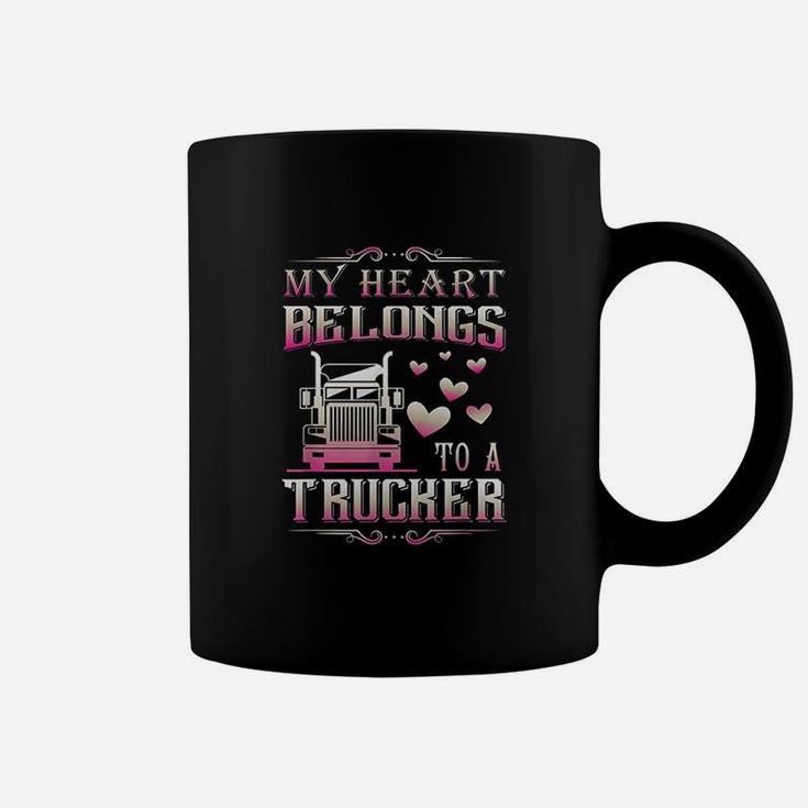 My Heart Belongs To A Trucker Truck Driver Wife Girlfriend Coffee Mug
