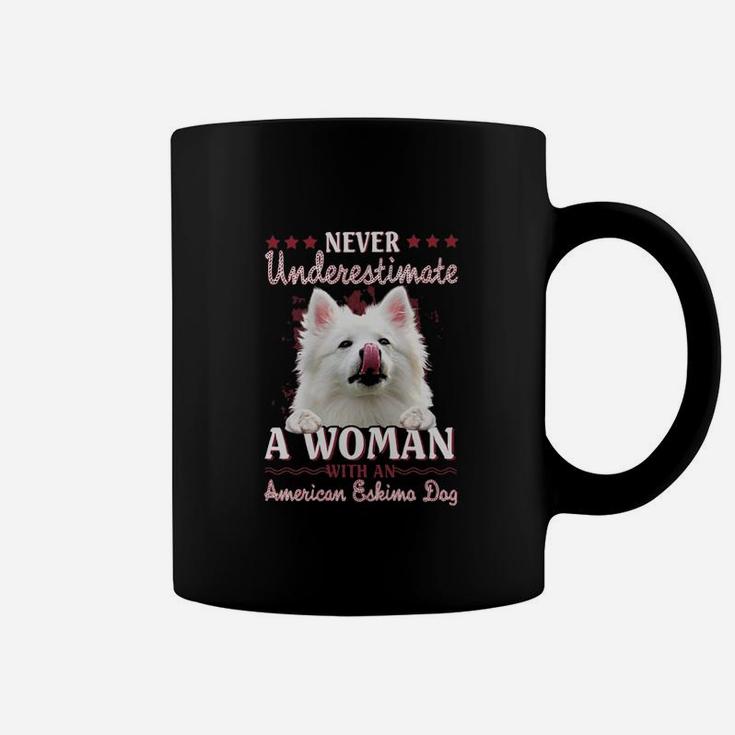 Never Underestimate A Woman With An American Eskimo Dog Coffee Mug