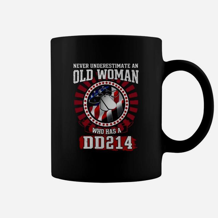 Never Underestimate An Old Woman Who Has A Dd214 American Flag Coffee Mug