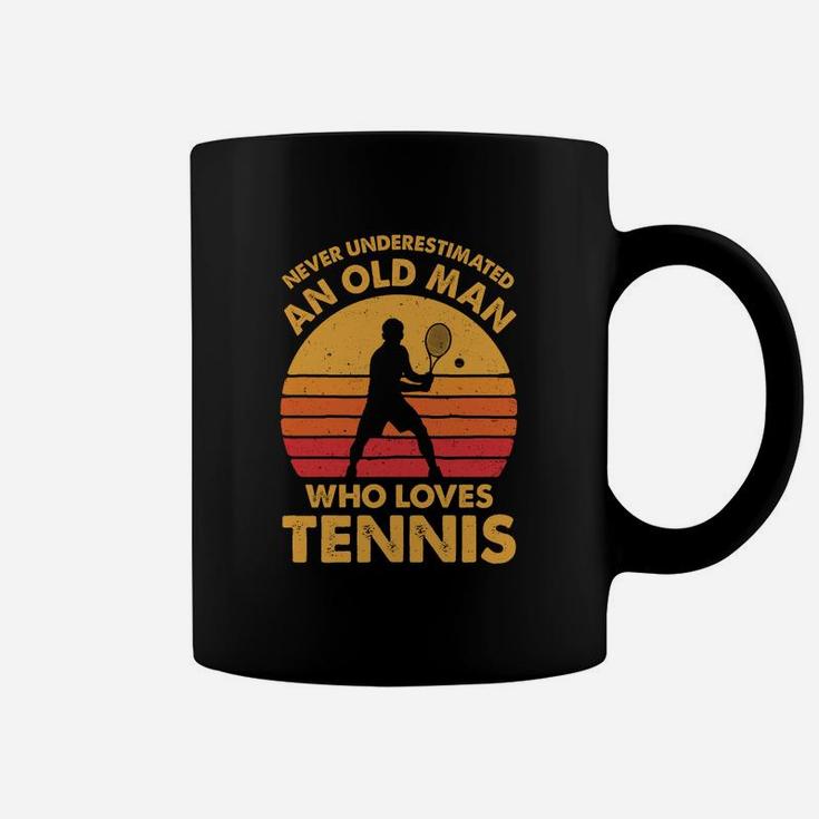 Never Underestimated An Old Man Funny Vintage Tennis Gift Coffee Mug