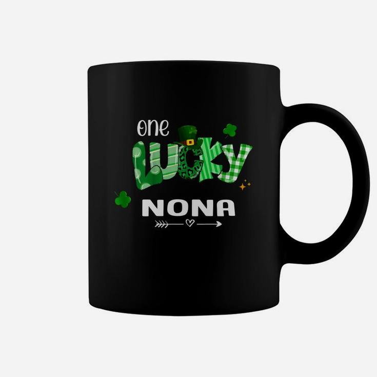 One Lucky Nona Shamrock Leopard Green Plaid St Patrick Day Family Gift Coffee Mug
