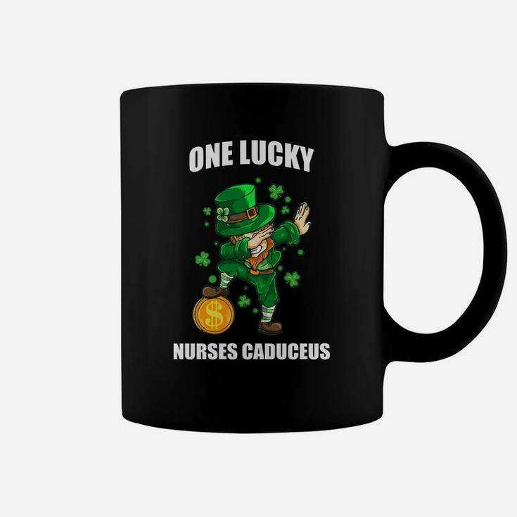 One Lucky Nurses Caduceus St Patrick Day Dabbing Leprechaun Matching Gift Job Title Coffee Mug