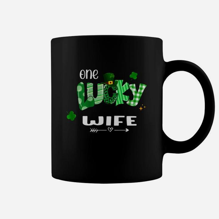 One Lucky Wife Shamrock Leopard Green Plaid St Patrick Day Family Gift Coffee Mug