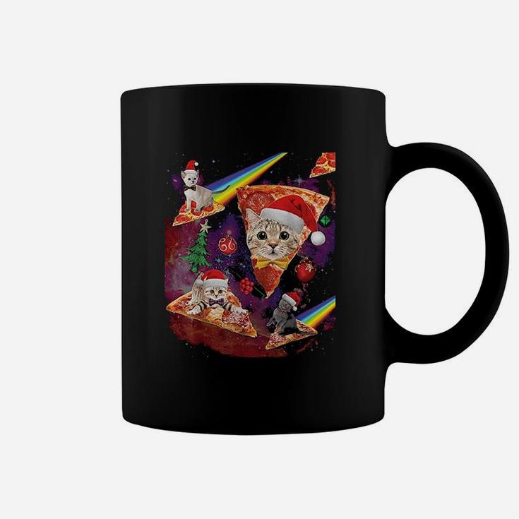 Outer Space Christmas Cats Riding On Pizza Coffee Mug