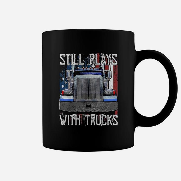Plays With Trucks Funny Truck Driver American Flag Coffee Mug
