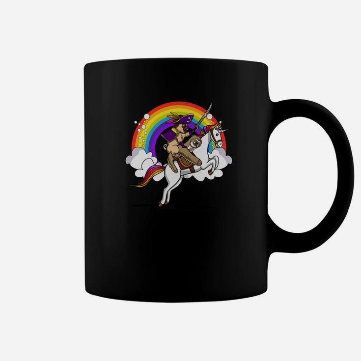 Pug Dog And Sloth Riding Unicorn Magical Rainbow Coffee Mug