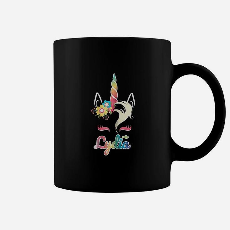 Rainbow Unicorn Lydia Custom Name Gift For Girls Coffee Mug
