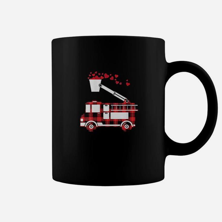 Red Plaid Fire Truck Funny Fireman Valentines Day Gift Coffee Mug