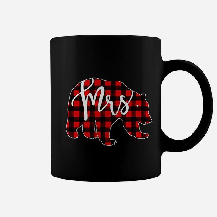 Red Plaid Mrs Bear Matching Pajama Newlywed Married Coffee Mug
