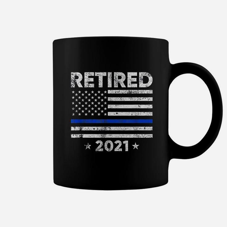 Retired 2021 Police Officer Retirement Gift Thin Blue Line Coffee Mug