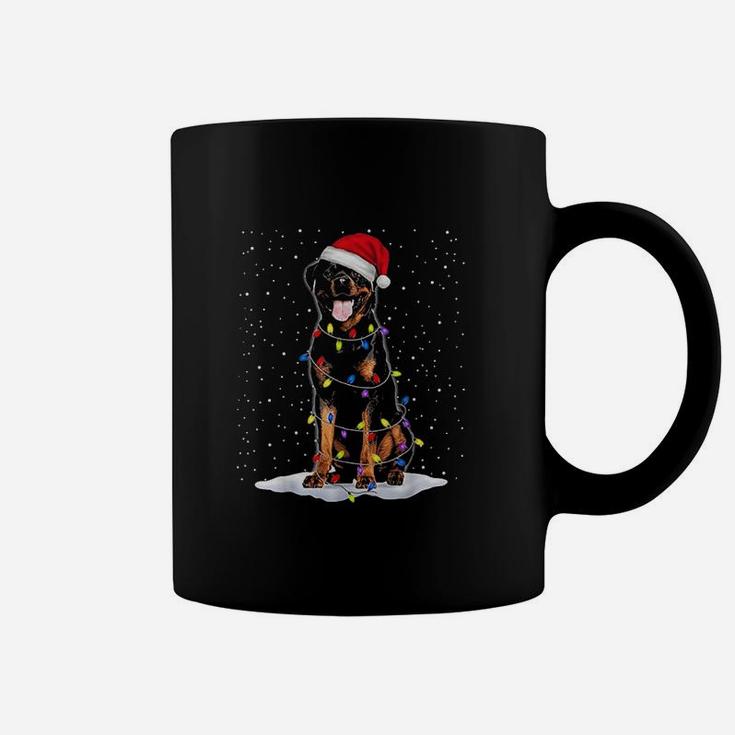 Rottweiler Santa Christmas Tree Lights Coffee Mug