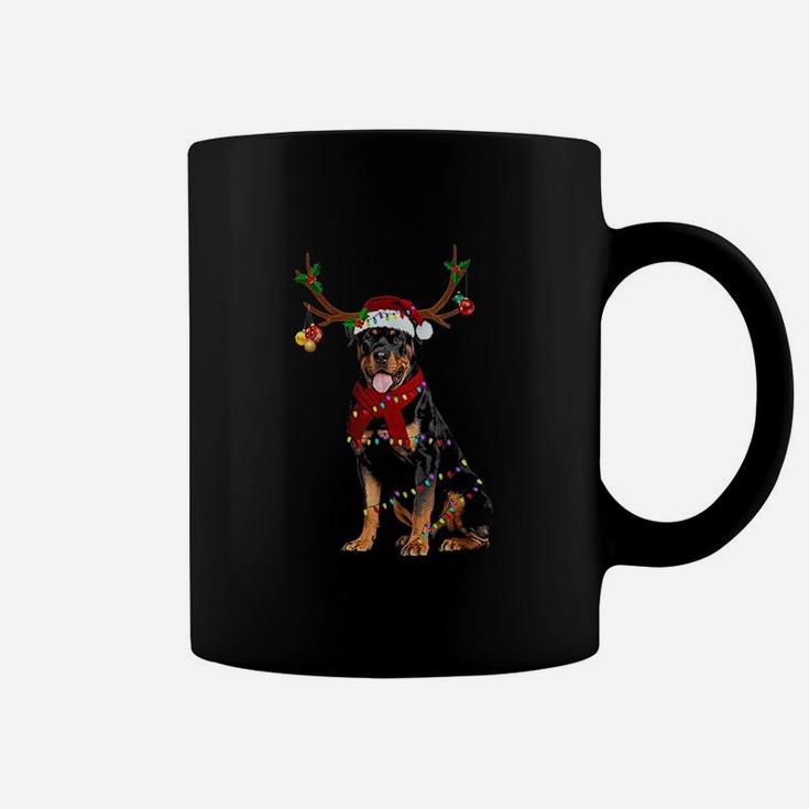 Santa Rottweiler Reindeer Light Christmas Gifts Coffee Mug