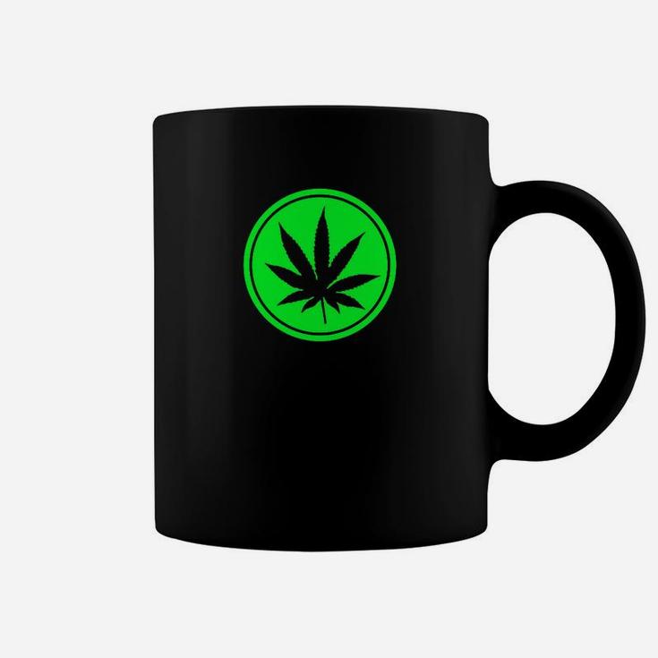 Schwarzes Cannabisblatt Tassen im Kreisdesign, Grün Motiv Tee