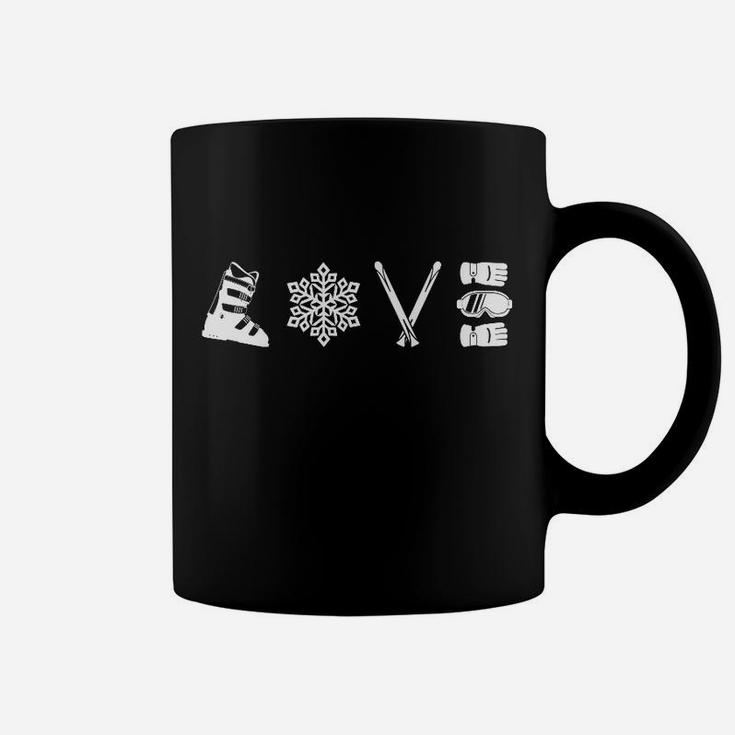 Schwarzes Tassen lustiges Skifahrer-Piktogramm, Wintersport Tee