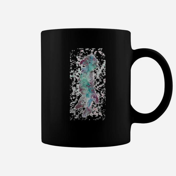 Schwarzes Tassen mit abstraktem Seepferdchen-Design, Künstlerisches Tee