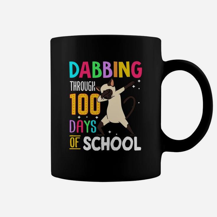 Siamese Dabbing Through 100 Days Of School Colorful Cat Lovers Funny Student Coffee Mug
