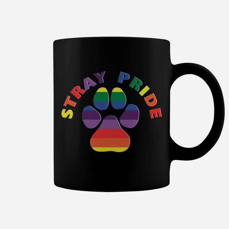 Stray Pride Rainbow Paw Print Dog Adoption Coffee Mug