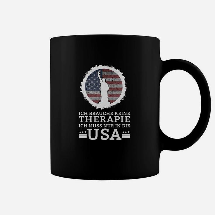 USA Flagge Therapie Schwarzes Tassen mit Spruch für Reiseliebhaber