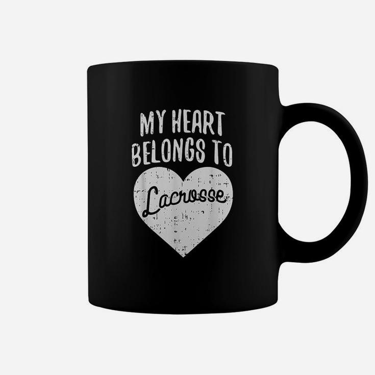 Valentines Day My Heart Belongs To Lacrosse Sport Gift Coffee Mug
