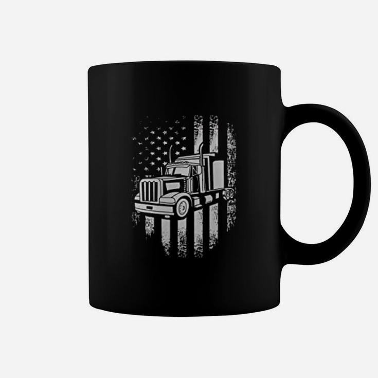 Vintage American Usa Flag Truck Trucker Coffee Mug