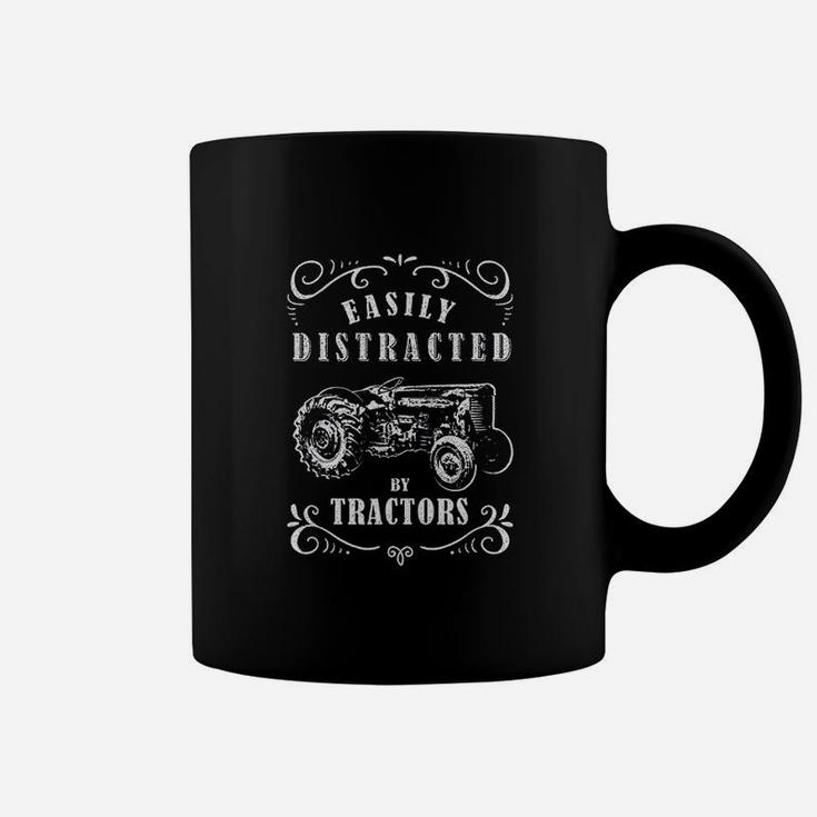 Vintage Funny Graphic Easily Distracted By Tractors Coffee Mug