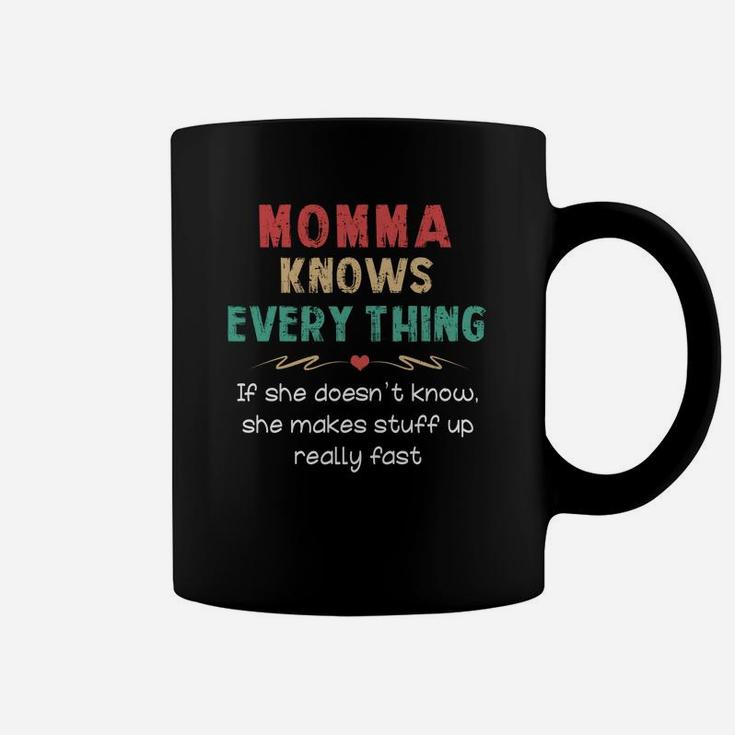 Vintage Momma Knows Everything Quote Black Funny Coffee Mug