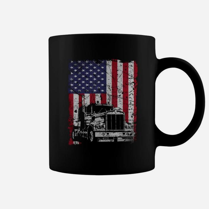 Vintage Truck Driver American Flag Trucker Shirt Coffee Mug
