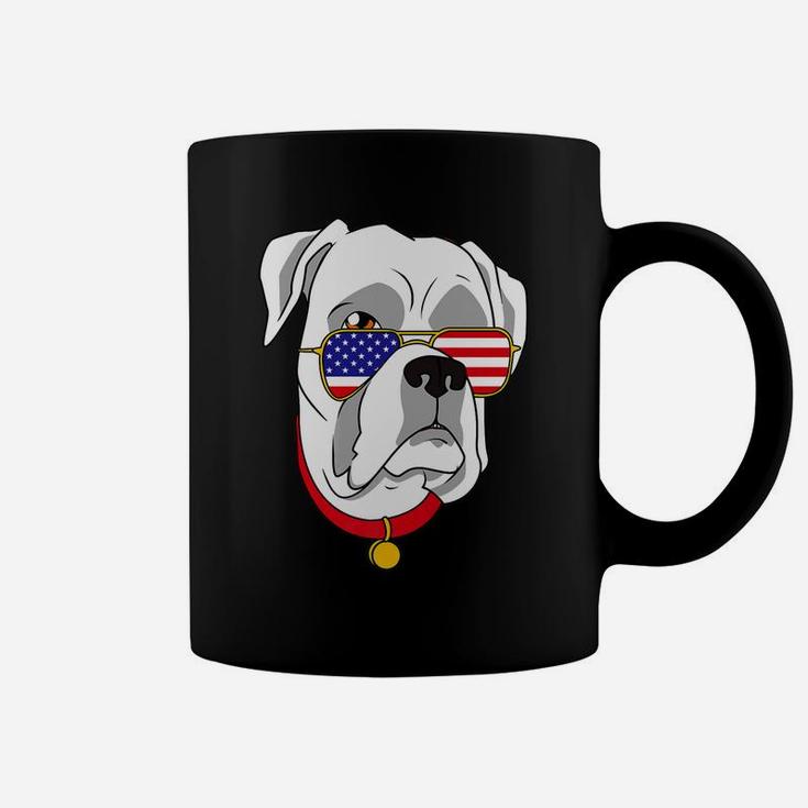 White Boxer Dog Patriotic 4th Of July Women Men Coffee Mug