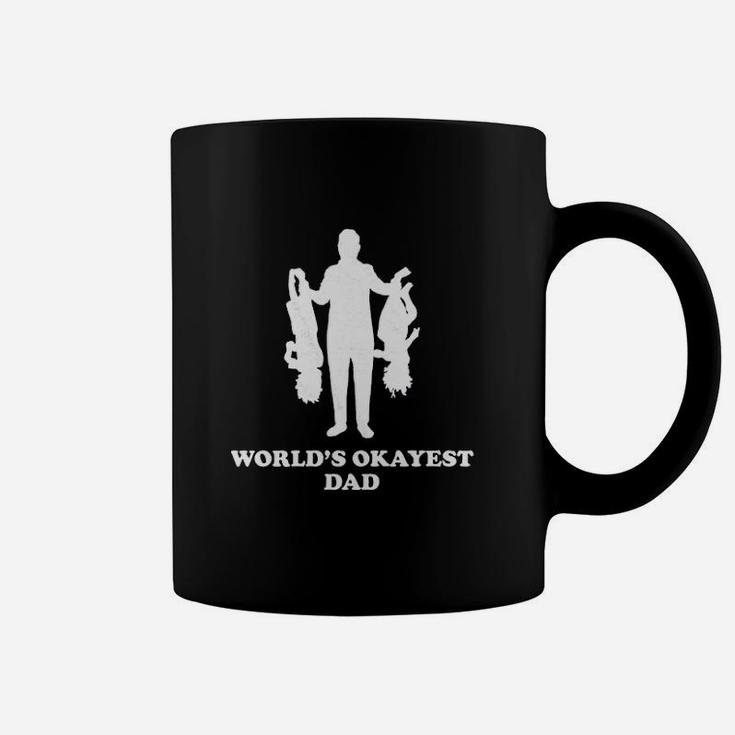 Worlds Okayest Dad Holding Upside Down Kids Funny Fathers Day Coffee Mug