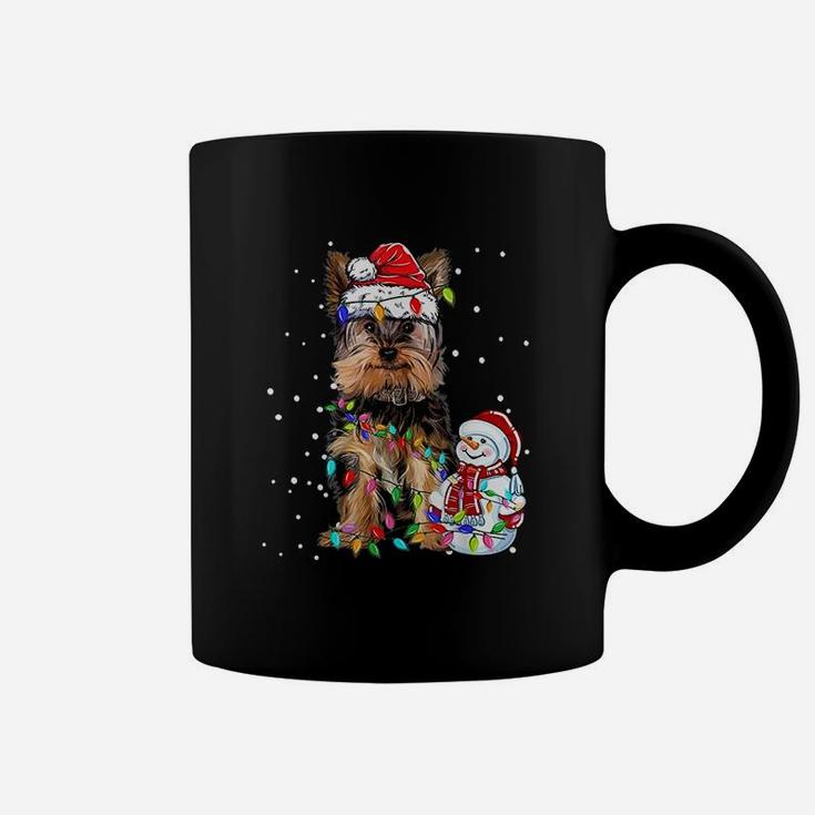 Yorkshire Terrier Christmas Santa Hat Xmas Lights Yorkie Dog Coffee Mug