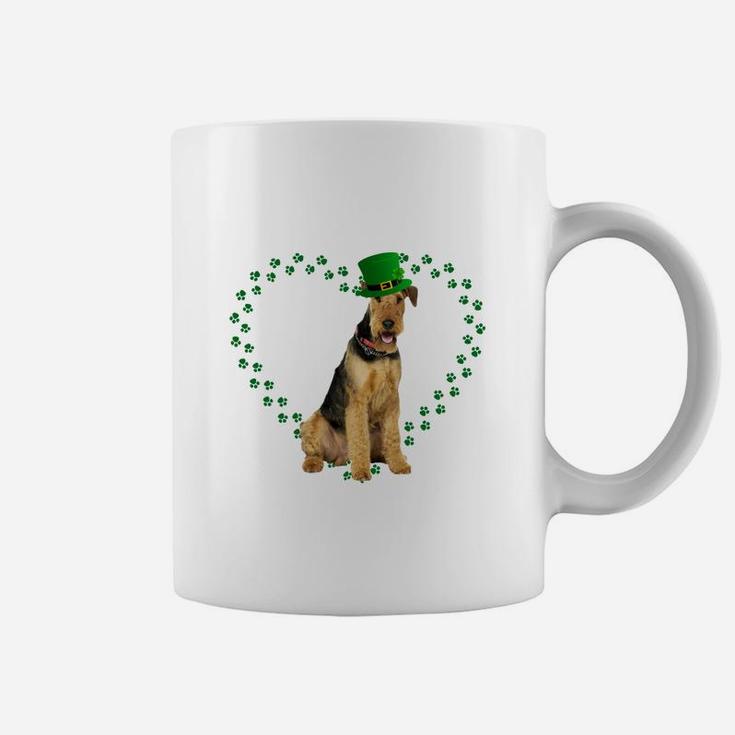 Airedale Terrier Heart Paw Leprechaun Hat Irish St Patricks Day Gift For Dog Lovers Coffee Mug