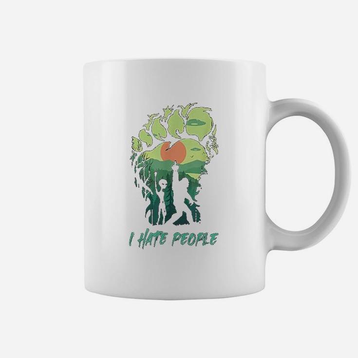 Alien Bigfoot Middle Finger I Hate People Funny Camping Gift Coffee Mug