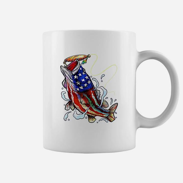 Bass Fishing 4th Of July Dad Father s Day American Flag Coffee Mug