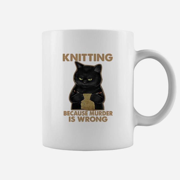 Black Cat Knitting Because Murder Is Wrong Coffee Mug