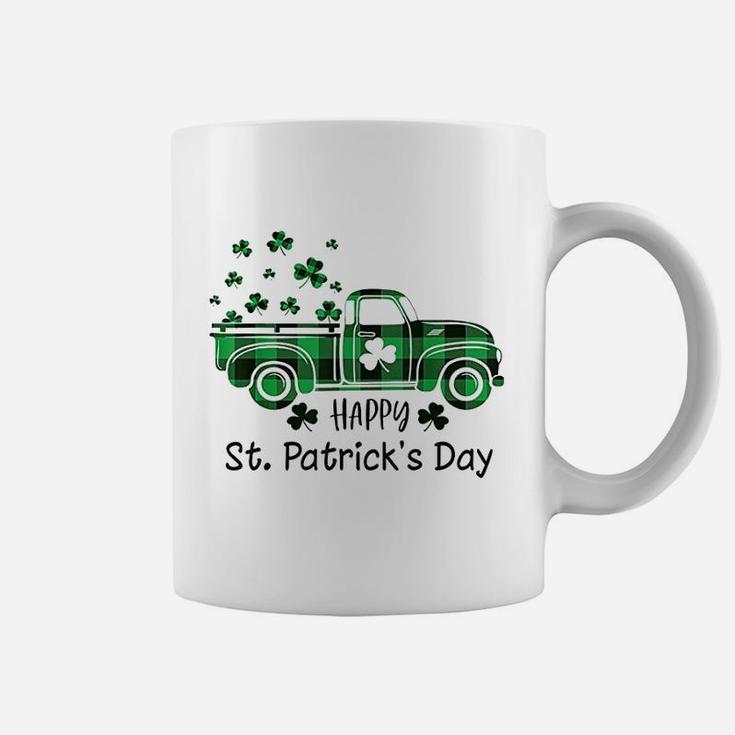 Buffalo Plaid Shamrock Vintage Truck Happy St Patricks Day Coffee Mug