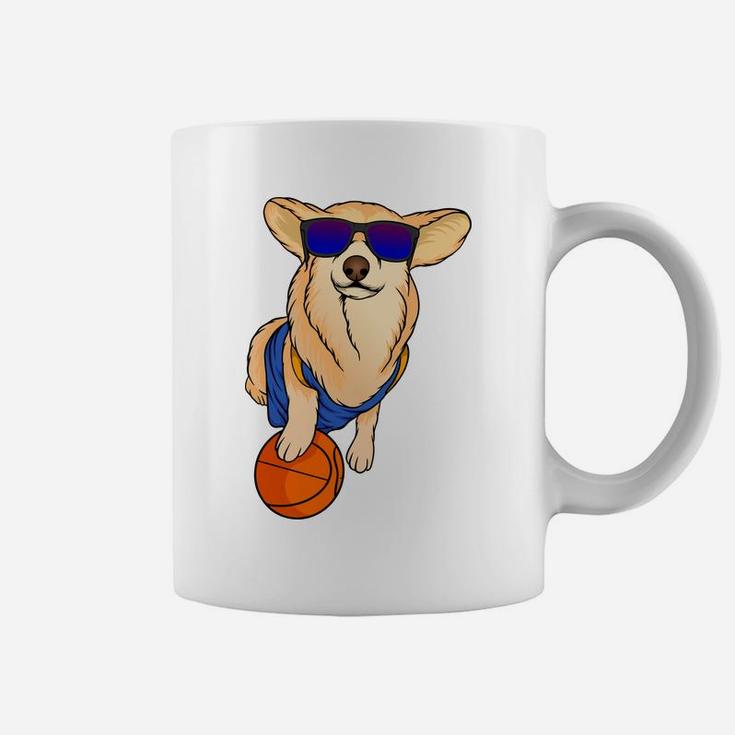Cartoon Cute Corgi Dog Wearing Sunglasses With Basketball Coffee Mug