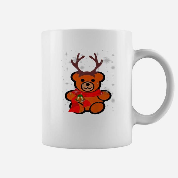 Christmas Eve Teddy Bear With Antlers In The Snow Coffee Mug