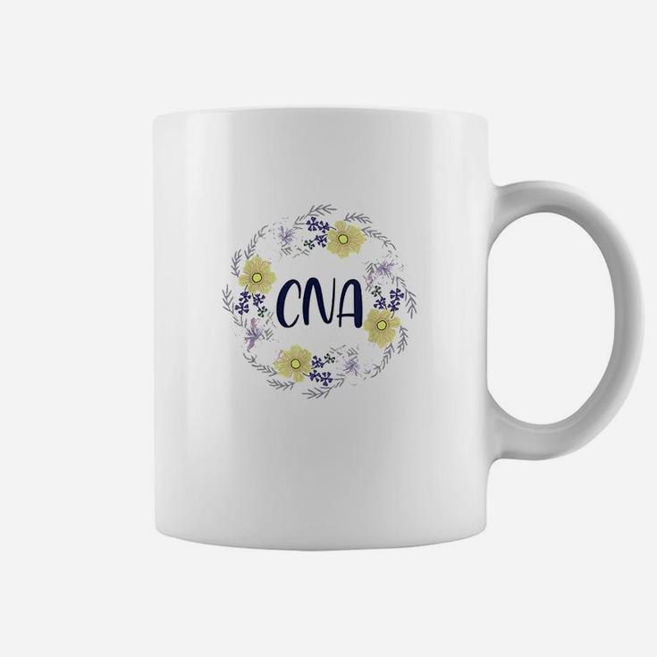 Cna Round Floral Frame Certified Nursing Assistant Coffee Mug