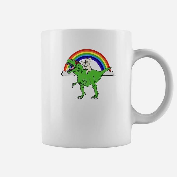 Cream French Bulldog Riding T Rex Dinosaur Funny Dog Gift Premium Coffee Mug
