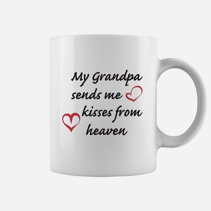 Custom My Grandpa Sends Me Kisses From Heaven Grandfather Coffee Mug