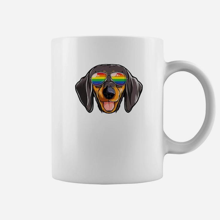 Dachshund Gay Pride Flag Sunglasses Lgbt Dog Puppy Coffee Mug