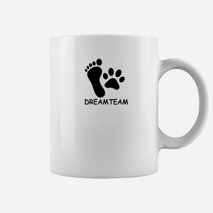 Dreamteam Unisex Tassen mit Fuß- & Pfotenabdruck, Weiß