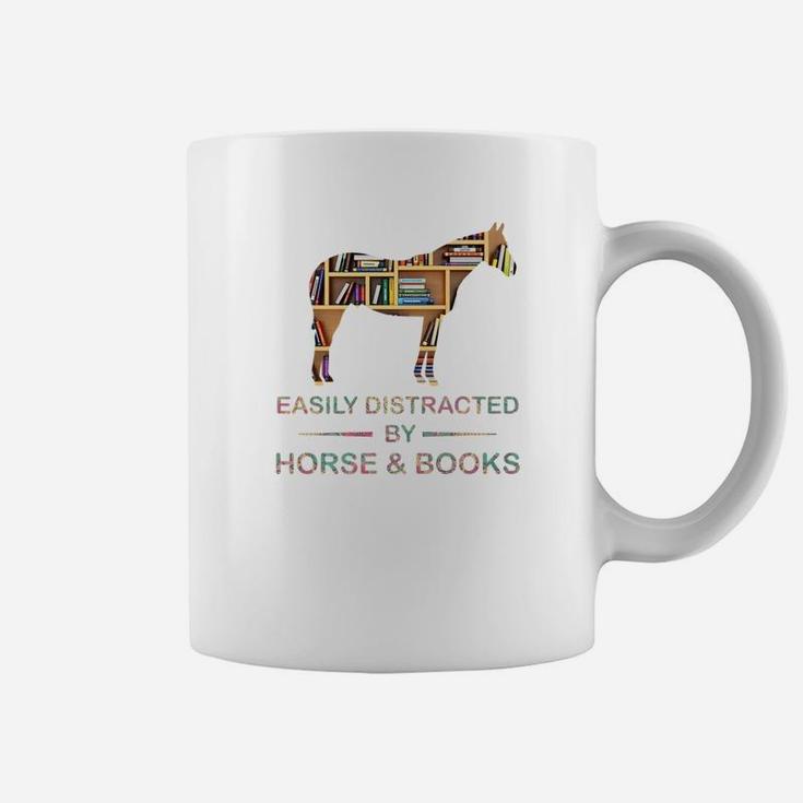 Easily Distracted By Horse And Books Lover Nerd Funny Coffee Mug
