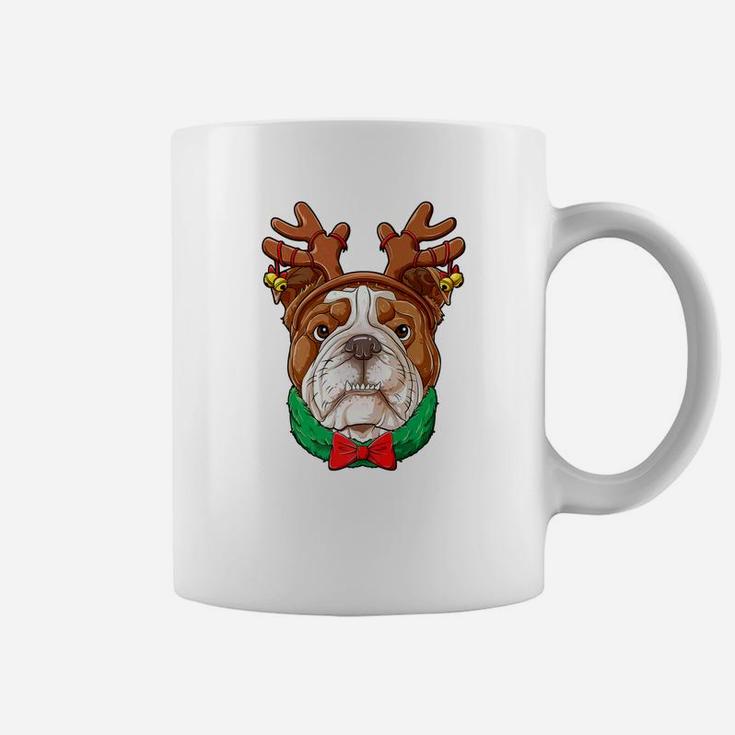 English Bulldog Christmas Shirt Reindeer Antlers Dog Girls Coffee Mug
