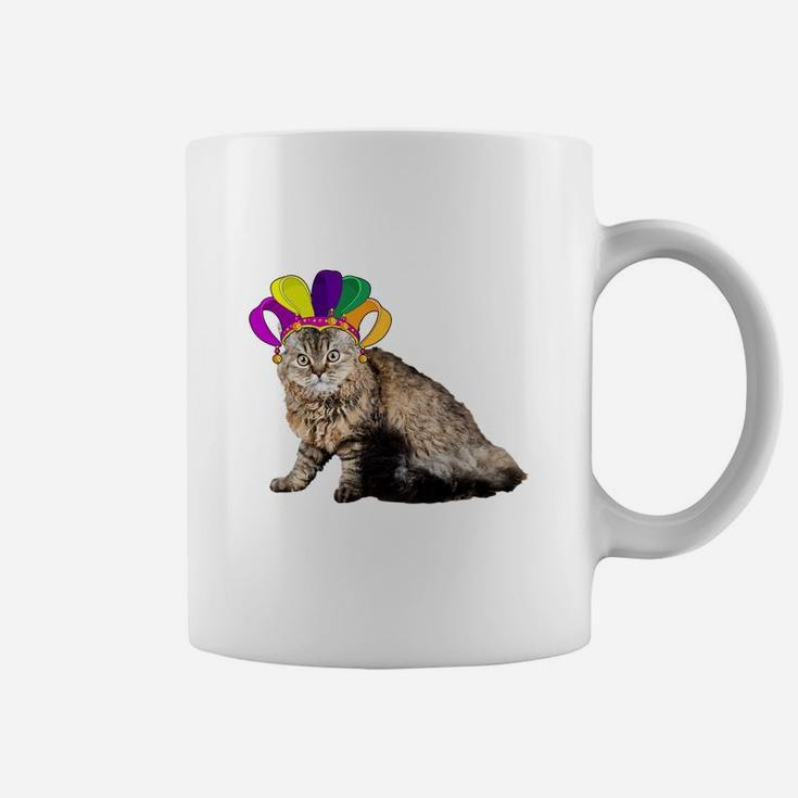 Fat Tuesday Mardi Gras Selkirk Rex Wearing Jester Hat Gift Cat Lovers Coffee Mug